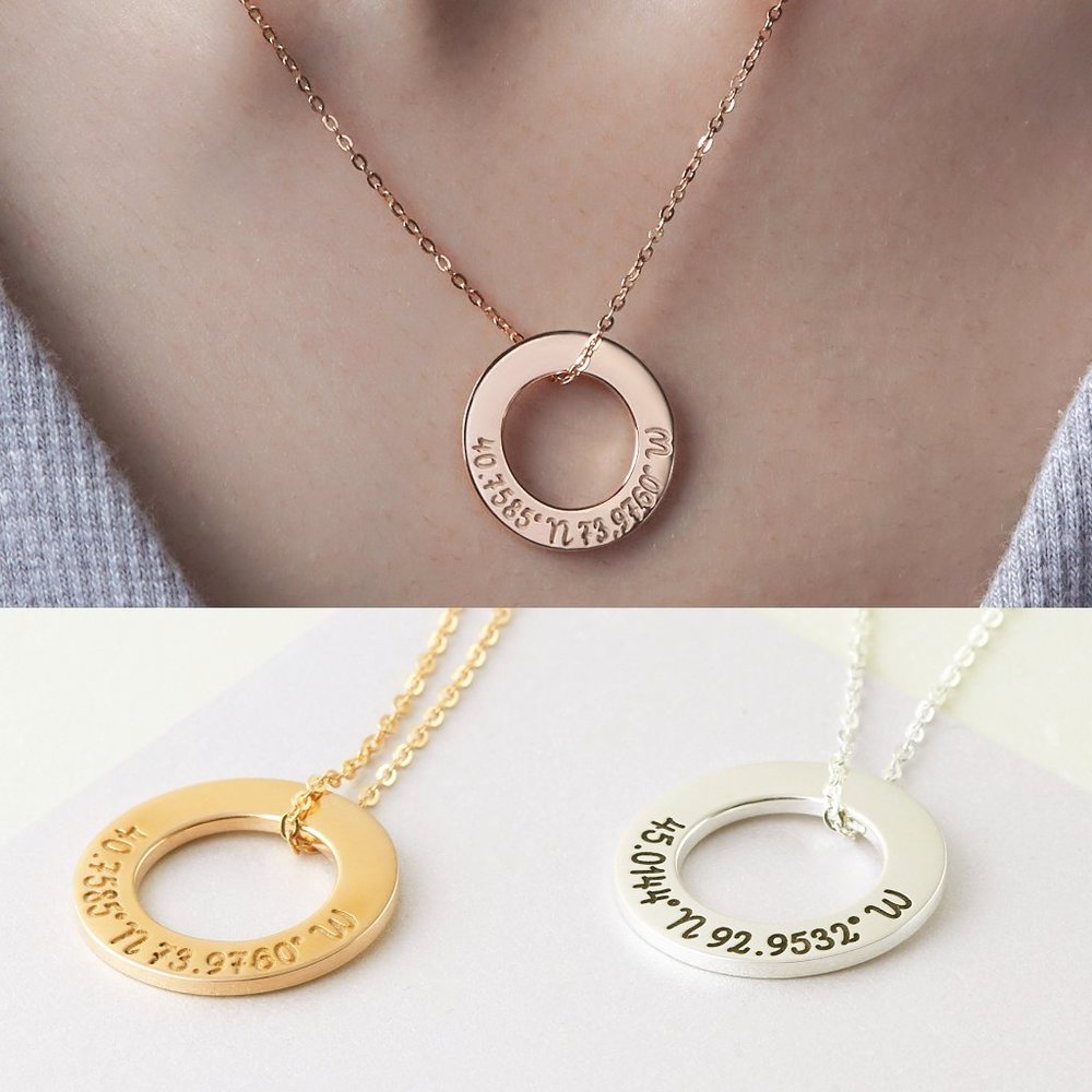 Coordinate Necklace Circle GPS Coordinates Necklace Graduation Gift For
